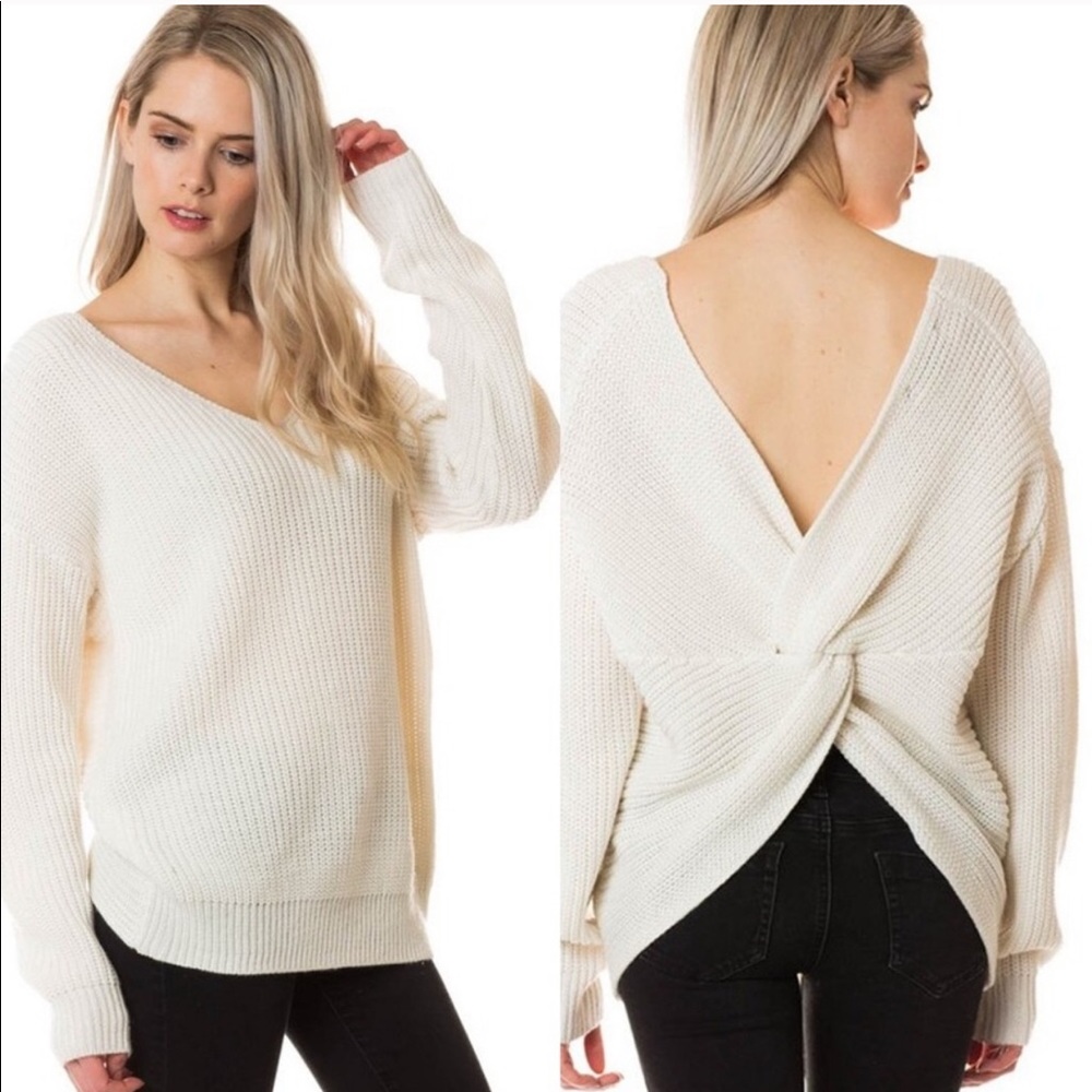 MUST GO, SALE ENDS 12/28 Ivory Twist Knot Sweater